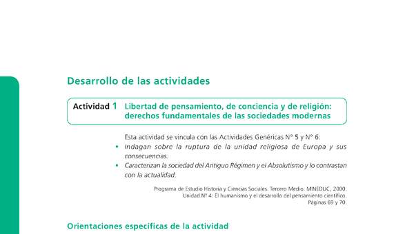 Actividad de Educación Ciudadana: Historia y Ciencias Sociales 3 medio - Libertad de pensamiento, de conciencia y de religión derechos fundamentales de las sociedades modernas