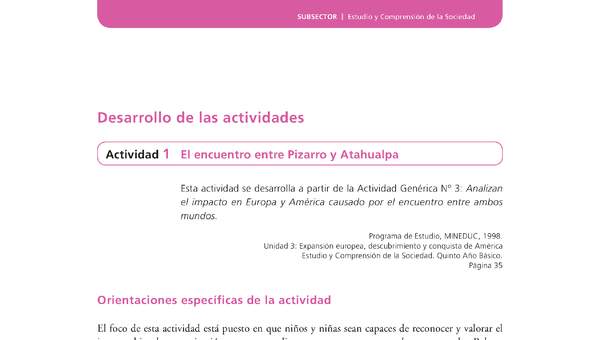 Actividad de Educación Ciudadana: Historia, Geografía y Ciencias Sociales 5º básico - El encuentro entre Pizarro y Atahualpa