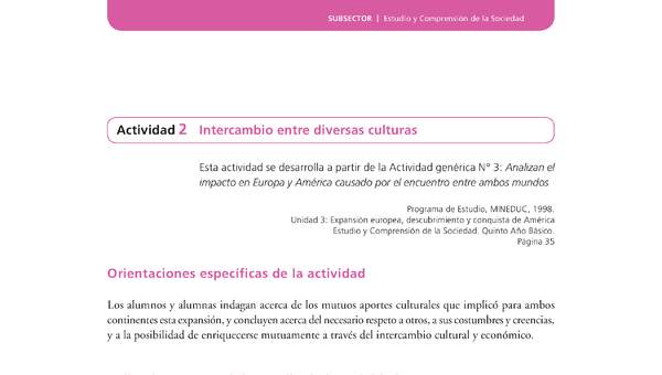 Actividad de Educación Ciudadana: Historia, Geografía y Ciencias Sociales 5º básico - Intercambio entre diversas culturas