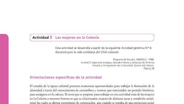 Actividad de Educación Ciudadana: Historia, Geografía y Ciencias Sociales 5º básico - Las mujeres en la Colonia