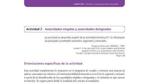 Actividad de Educación Ciudadana: Historia, Geografía y Ciencias Sociales 6º básico - Autoridades elegidas y autoridades designadas