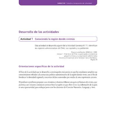 Actividad de Educación Ciudadana: Historia, Geografía y Ciencias Sociales 6º básico - Conociendo la región donde vivimos