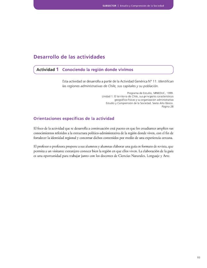 Actividad de Educación Ciudadana: Historia, Geografía y Ciencias Sociales 6º básico - Conociendo la región donde vivimos