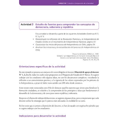 Actividad de Educación Ciudadana: Historia, Geografía y Ciencias Sociales 6º básico - Estudio de fuentes para comprender los conceptos de democracia, soberanía y república