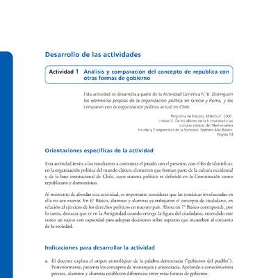 Actividad de Educación Ciudadana: Historia, Geografía y Ciencias Sociales 7º básico - Análisis y comparación del concepto de república con otras formas de gobierno