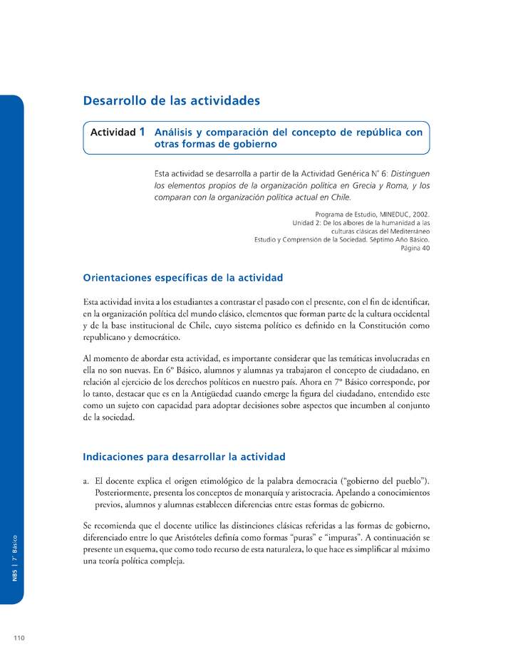 Actividad de Educación Ciudadana: Historia, Geografía y Ciencias Sociales 7º básico - Análisis y comparación del concepto de república con otras formas de gobierno