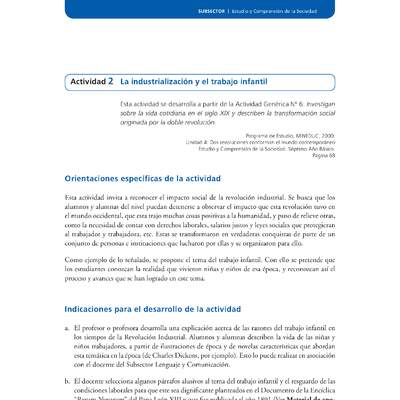 Actividad de Educación Ciudadana: Historia, Geografía y Ciencias Sociales 7º básico - La industrialización y el trabajo infantil