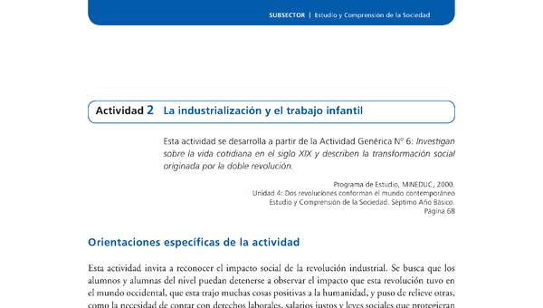 Actividad de Educación Ciudadana: Historia, Geografía y Ciencias Sociales 7º básico - La industrialización y el trabajo infantil