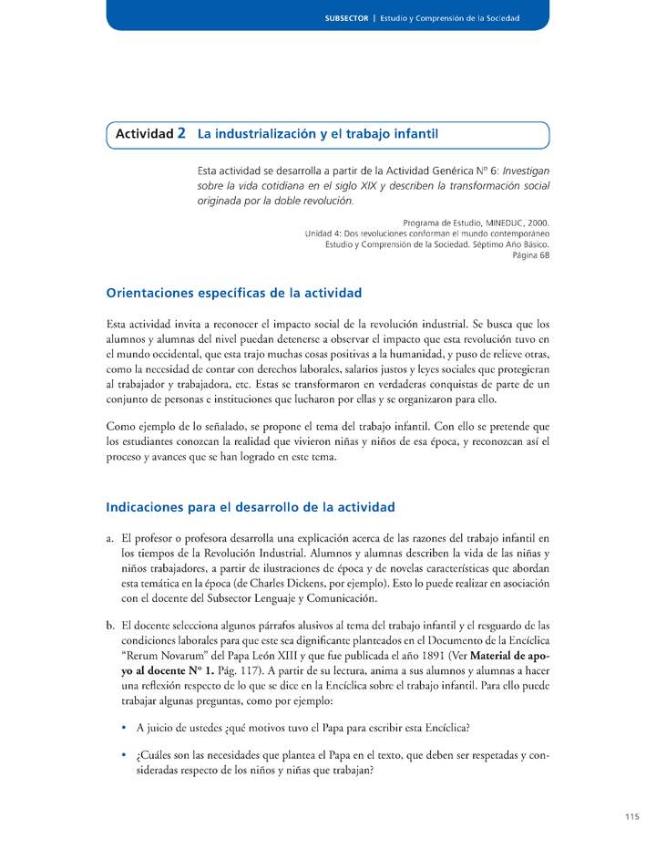 Actividad de Educación Ciudadana: Historia, Geografía y Ciencias Sociales 7º básico - La industrialización y el trabajo infantil