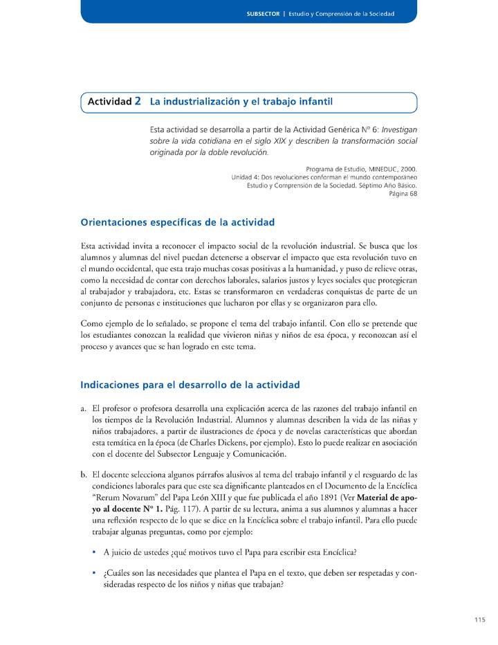 Actividad de Educación Ciudadana: Historia, Geografía y Ciencias Sociales 7º básico - La industrialización y el trabajo infantil