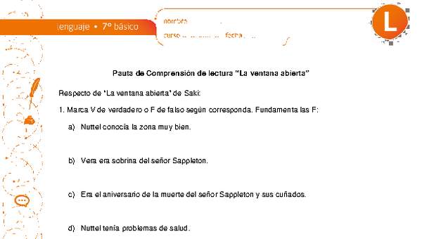 Comprensión de lectura "La ventana abierta"