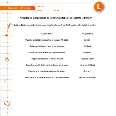 Comprensión de lectura Alí Babá y los cuarenta ladrones