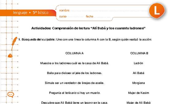 Comprensión de lectura Alí Babá y los cuarenta ladrones