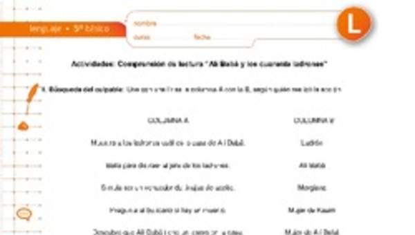 Comprensión de lectura Alí Babá y los cuarenta ladrones