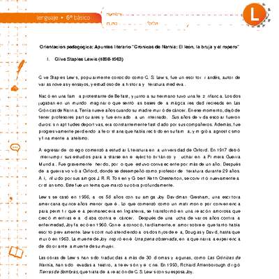 Apunte literario crónicas de Narnia