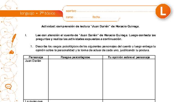 Comprensión de lectura Juan Darién