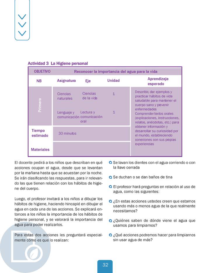 Actividad 3 guía educativa agua 1° y 2° Básico