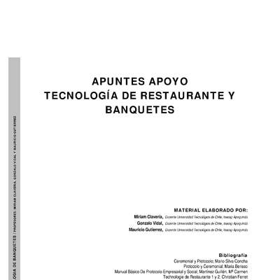Apuntes de Apoyo Tecnología de Restaurante y Banquetes