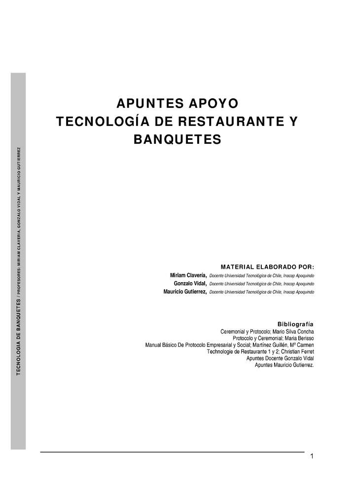 Apuntes de Apoyo Tecnología de Restaurante y Banquetes