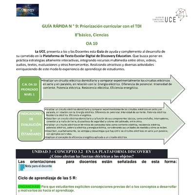 Guía rápida N° 9 Priorización ciencias OA 10