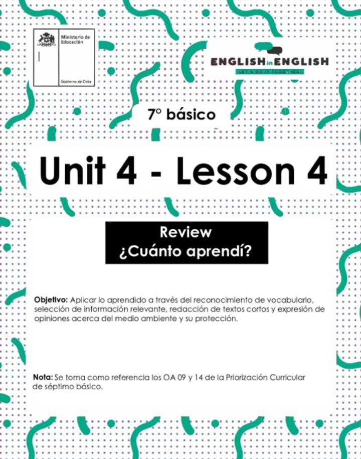 Inglés 7° Básico Unidad 4 - Lesson 4