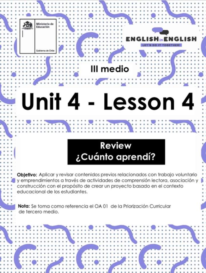 Inglés 3° Medio Unidad 4 - Lesson 4