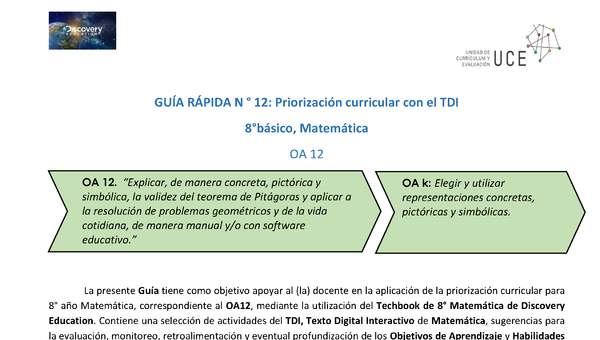 Guía rápida N°12 Priorización matemática OA 12