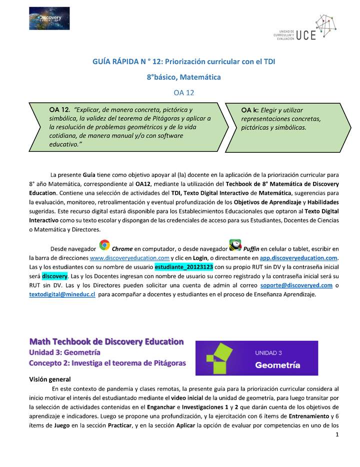 Guía rápida N°12 Priorización matemática OA 12