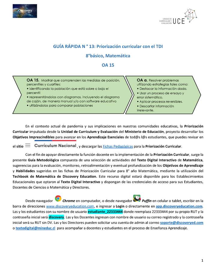 Guía rápida N°13 Priorización matemática OA 15