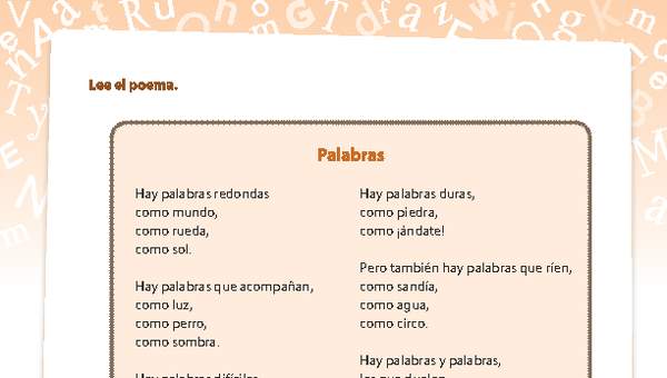 Comprensión poema palabras