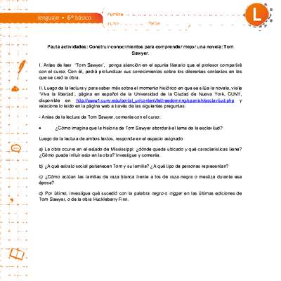 Construir conocimientos para comprender mejor una novela: Tom Sawyer Construir conocimientos para comprender mejor una novela: Tom Sawyer