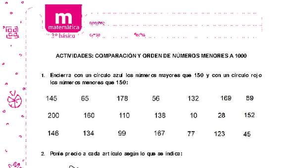 Comparación y orden de números menores a 1000