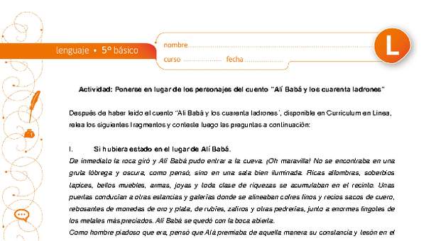 Ponerse en lugar de los personajes del cuento "Alí Babá y los cuarenta ladrones"