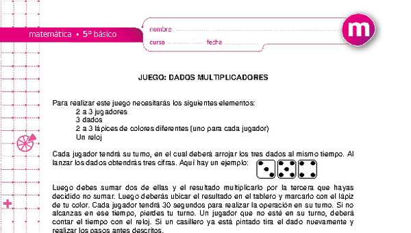 Juego: dados multiplicadores