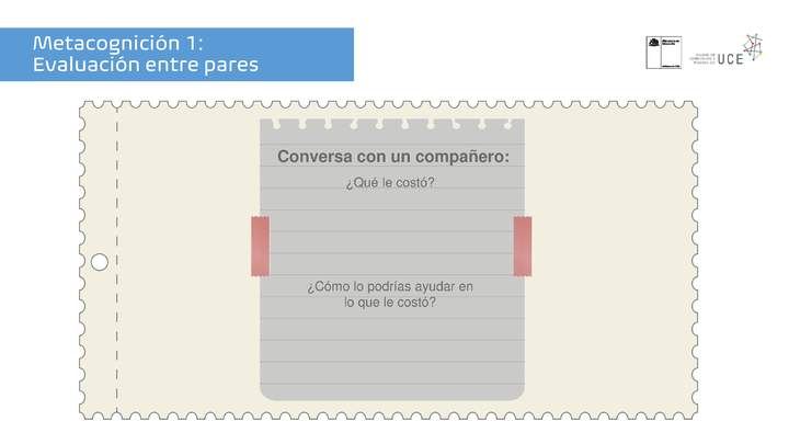 Metacognición 1: Evaluación entre pares Metacognición 1: Evaluación entre pares