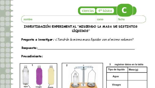 Midiendo la masa de distintos líquidos