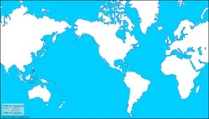 Mapa mudo del mundo con América al centro