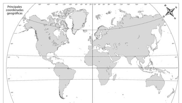 Mapa del mundo con las coordenadas geográficas mudo