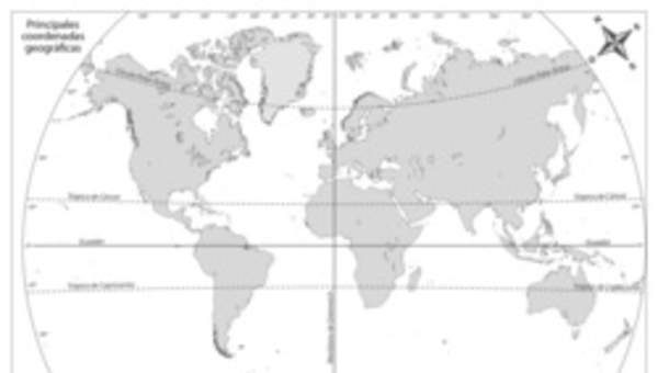 Mapa del mundo con las coordenadas geográficas