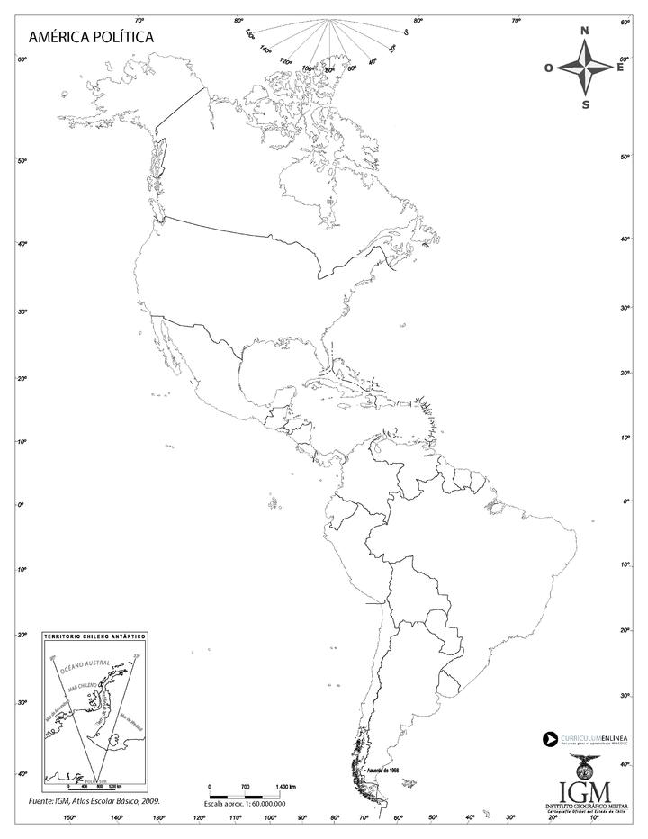 Mapa de América político mudo