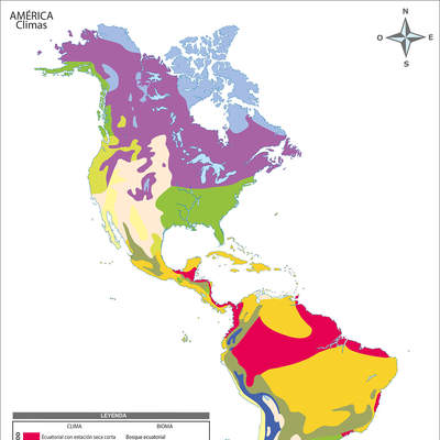 Mapa con los climas de América a color