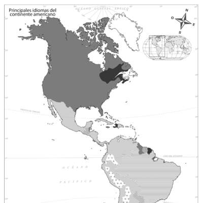 Mapa de América con los idiomas de cada región