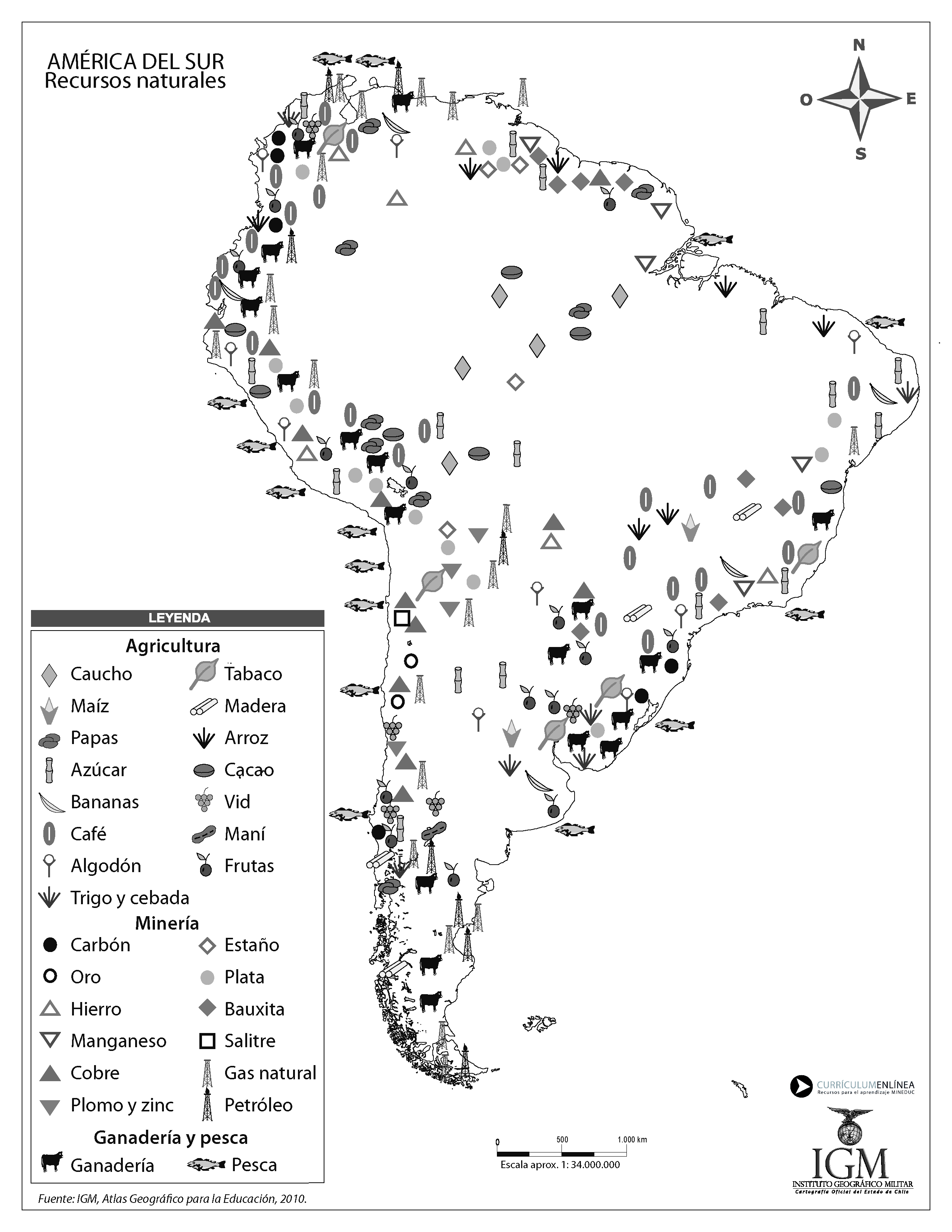 Mapa Con Los Recursos Naturales De América Curriculum Nacional