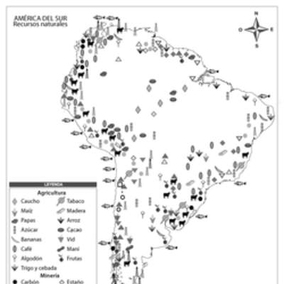 Mapa con los recursos naturales de América