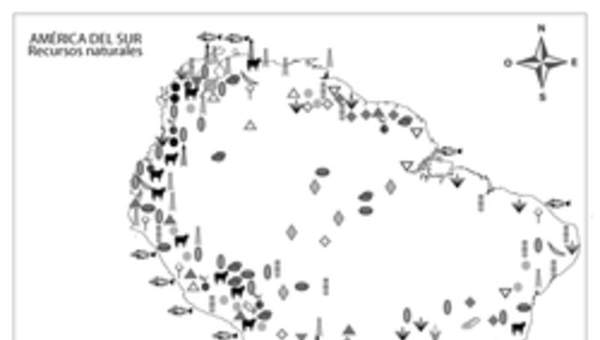 Mapa con los recursos naturales de América