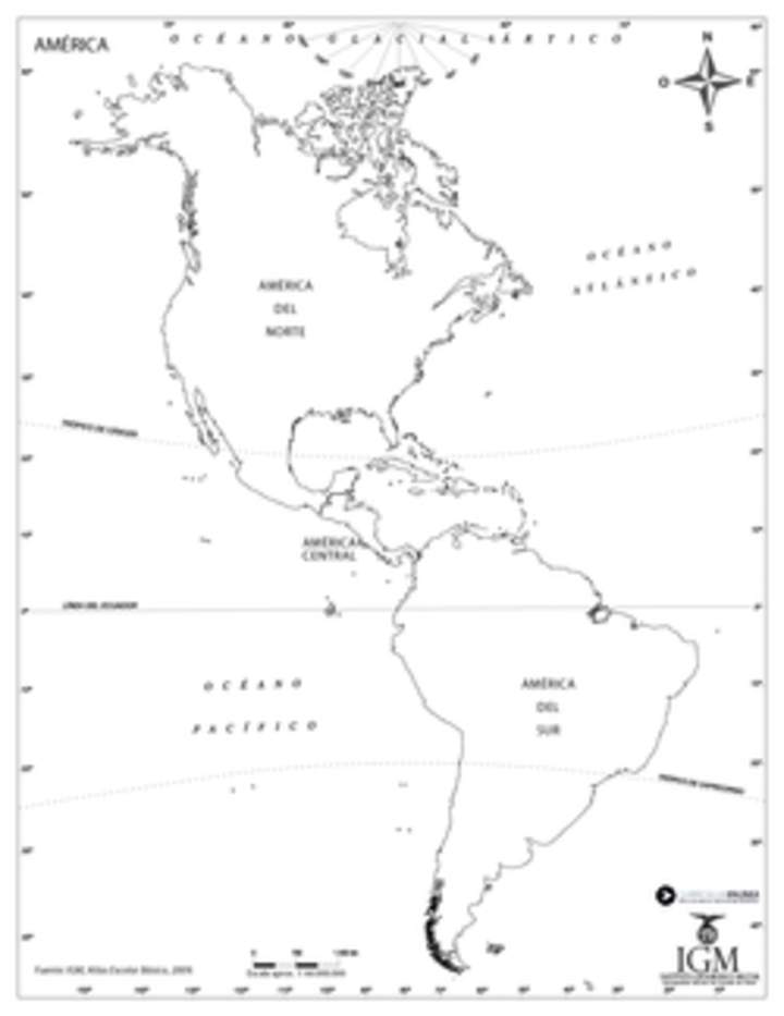 Mapa de América con su divisón regional