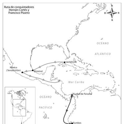 Ruta de conquistadores. Hernán Cortés y Francisco Pizarro