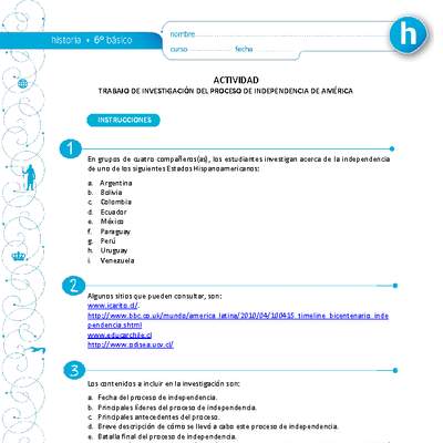 Trabajo de investigación del proceso de independencia de América Trabajo de investigación del proceso de independencia de América