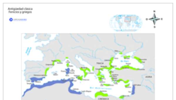 Mapa griegos y fenicios en el Mediterráneo