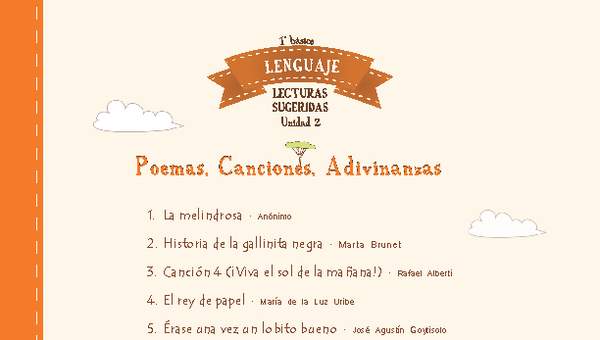 Lecturas sugeridas para la unidad 2: poemas, canciones y adivinanzas